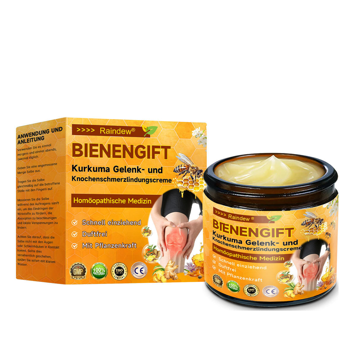 Offizieller Shop:Raindew Bienengift- und Kurkuma-Gelenk- und Knochenschmerzlinderungscreme