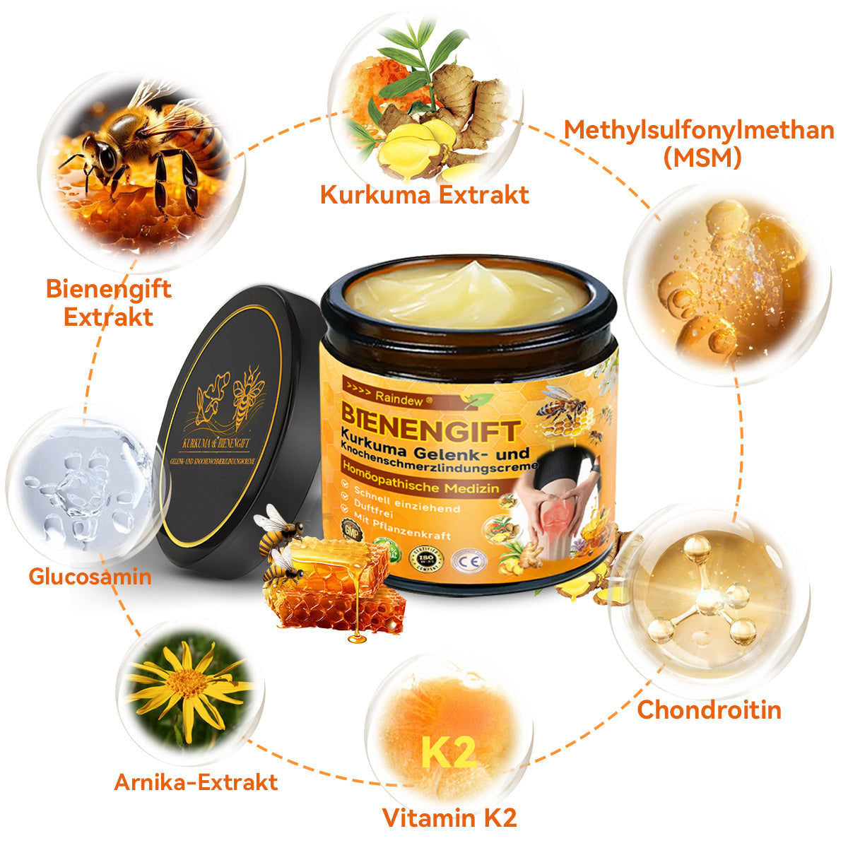Offizieller Shop:Raindew Bienengift- und Kurkuma-Gelenk- und Knochenschmerzlinderungscreme