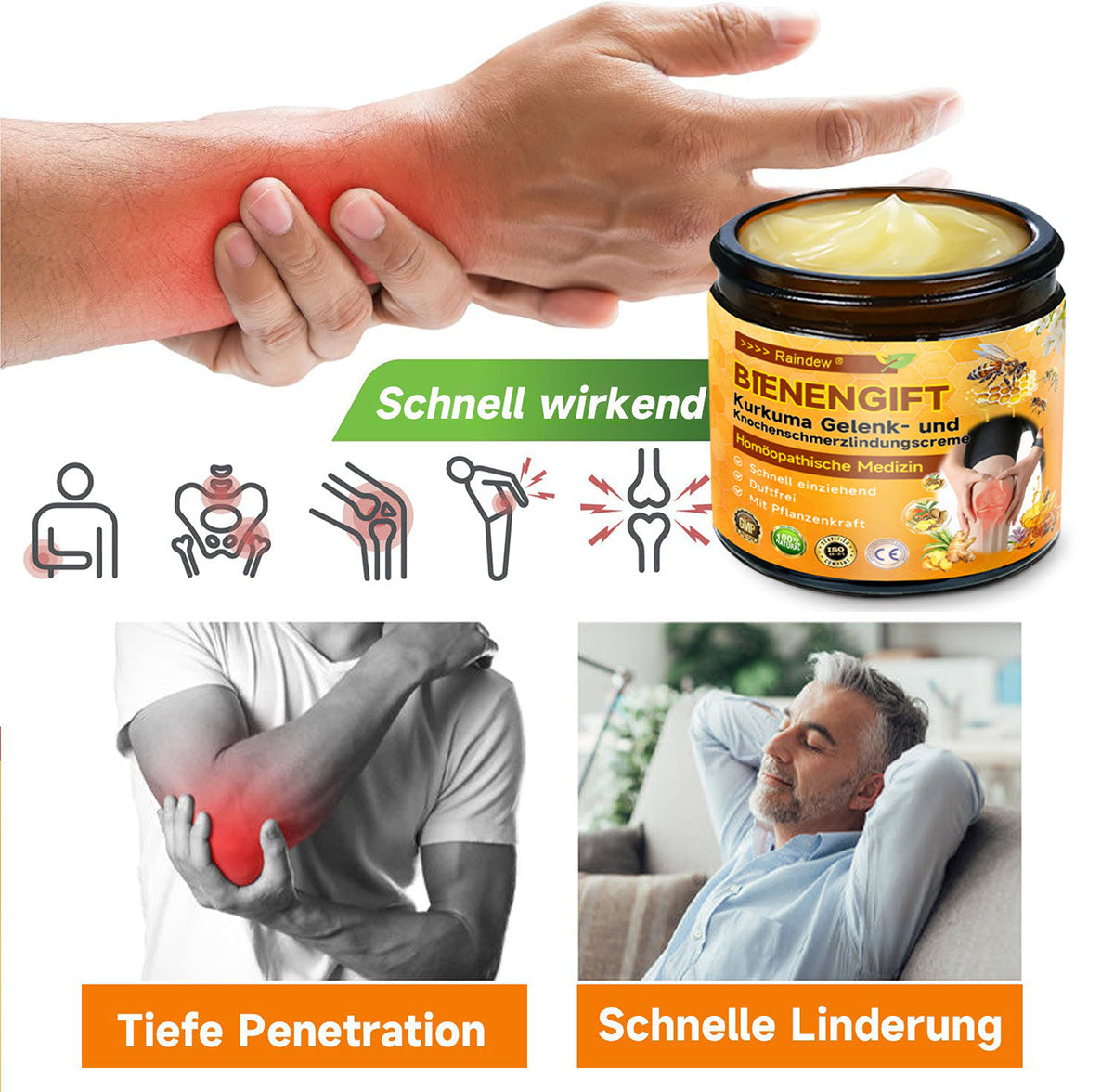 Offizieller Shop:Raindew Bienengift- und Kurkuma-Gelenk- und Knochenschmerzlinderungscreme