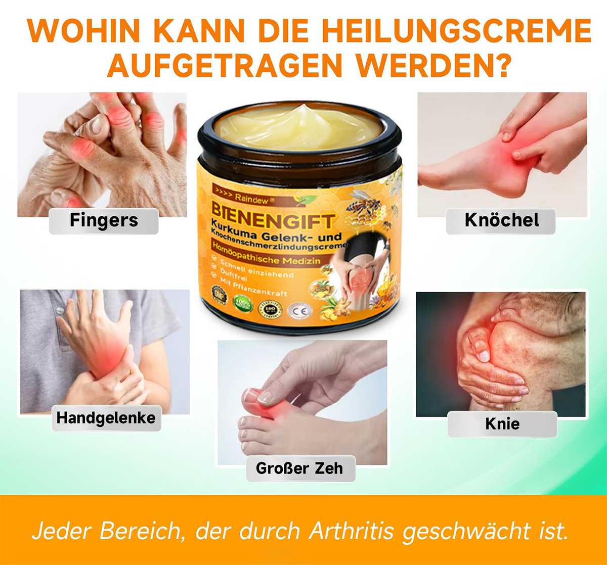 Offizieller Shop:Raindew Bienengift- und Kurkuma-Gelenk- und Knochenschmerzlinderungscreme