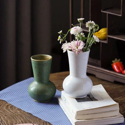 Handmade Ceramic Vase Emerald Green and white